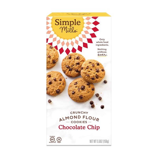 Simple Mills Almond Flour Chocolate Chip Cookies, Gluten Free and Delicious Crunchy Cookies, Organic Coconut Oil, Good for Snacks, Made with whole foods, (Packaging May Vary)