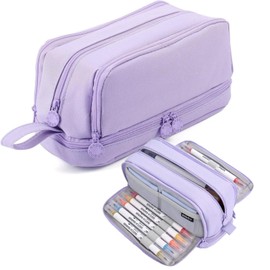 flintronic Purple Pencil Case Large Capacity Pencil Pouch, Zip Smooth Pencil Pouch, Multifunctional Pen Bag, Stationery Organizer with 4 Compartments for Girls Boys with Dacron