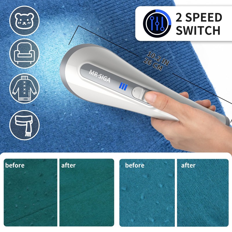 MR.SIGA Fabric Shaver and Lint Remover with 2 Speeds, Rechargeable