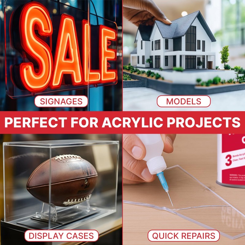 Acrylic Bonding Cement with Applicator Bottle 4 oz, Clear Adhesive
