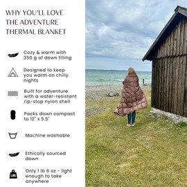 Noora North Down Camping Blanket with Footbox – Lightweight, Packable, Water Resistant Backpacking Quilt & Warm Puffy Compact Outdoor Throw – 52x77 with Stuff Sack for Stadium, Hiking & Travel