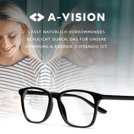 A-VISION Blaulichtfilter Brille für den täglichen Gebrauch I Moderne Blaufilter-Brille für Damen & Herren I Effektiver Schutz vor Blaulicht an Computer-, Handy-, Gaming-Screen I Stabiler TR90-Rahmen