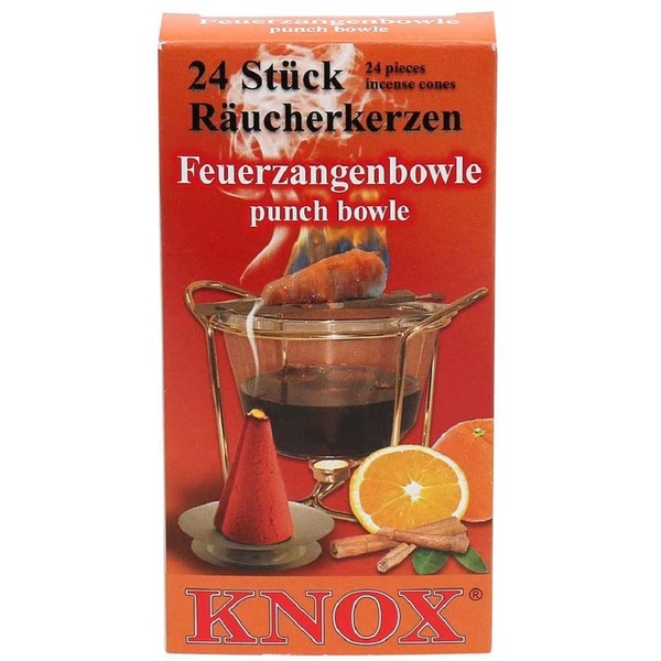 Knox 013360 - Räucherkerzen Feuerzangenbowle, 24 Stück, Weihnachten, Duftkegel, Räucherkegel