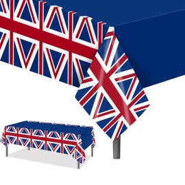 2 Pack Union Jack Party Table Cover British Flag Party Tablecloth British Flag Party Decorations Disposable Plastic Union Jack Table Covers for Britain UK England Flag Birthday Party, 54 x 87 Inch