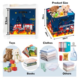 Clastyle Cars Kid Storage Cube Organizer Set Closet Clothes Cube Storage Bin Nursery Toddler Toy Box Chest Girl Boy Book Shelf Basket,‌Fire Truck,11.8x11.8x11.8 in