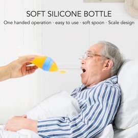 Food Feeder with Soft Spoon for The Elderly, Soft Silicone Bottle with Spoon, Baby Feeder, Elderly Care, Bottle Feeder, for Hand Tremors, Joint Pain or Elderly Use(Blue)