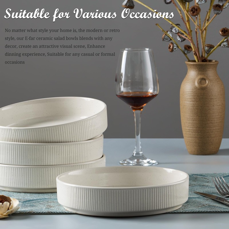 E-far Pasta Bowls Set of 4, 35oz Large Salad Bowl