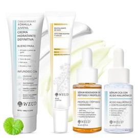 WEUD Skin Care Coreano 4 En 1 Kit, con 1 Crema Hidratante Niacinamida + 1 Contorno de Ojos con Retinal + 1 Serum Centella Ácido Hialurónico + 1 Serum Péptidos Propóleo, para Todo Tipo de Piel