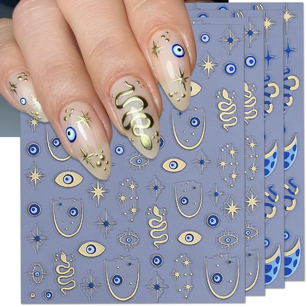 IDDFEVE Evil Eye Nail Art Stickers - Blue & Gold