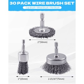 30 Pack Carbon Steel Wire Wheel Brush, Rocaris Cup Brush, Wheel Brush, Pen Brush Set with 1/4-Inch Hex Shank for Rust Removal, Corrosion and Scrub Surfaces