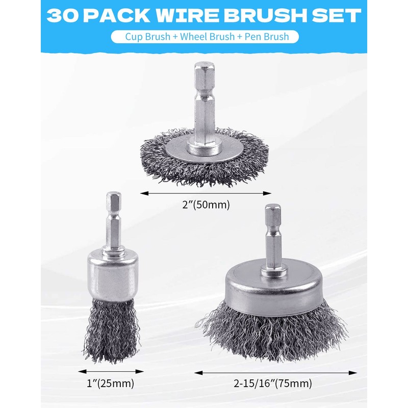 30 Pack Carbon Steel Wire Wheel Brush, Rocaris Cup Brush,