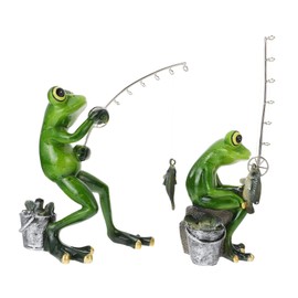Kisangel 2pcs Fishing Frog Ornament Outdoor Garden Decor Resin Frog Figurine for Home Decoration and Lightweight Animal Crafts for All Weather Conditions