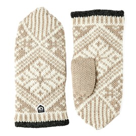 Hestra Unisex Nordic Wool Mitt, Knitted Mittens with Retro Design for Cold Weather & Everyday Wear for Men & Women - Beige/Offwhite - 10