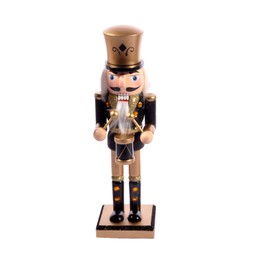 Ciao Christmas Nutcracker Toy Soldier Drummer (24 cm) Wooden Glittery Decoration, Black/Gold