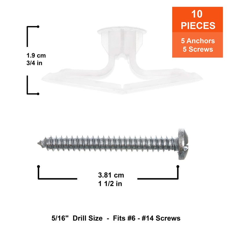 TOGGLER Toggle TB Residential Drywall Anchor with Screws, Polypropylene, Made