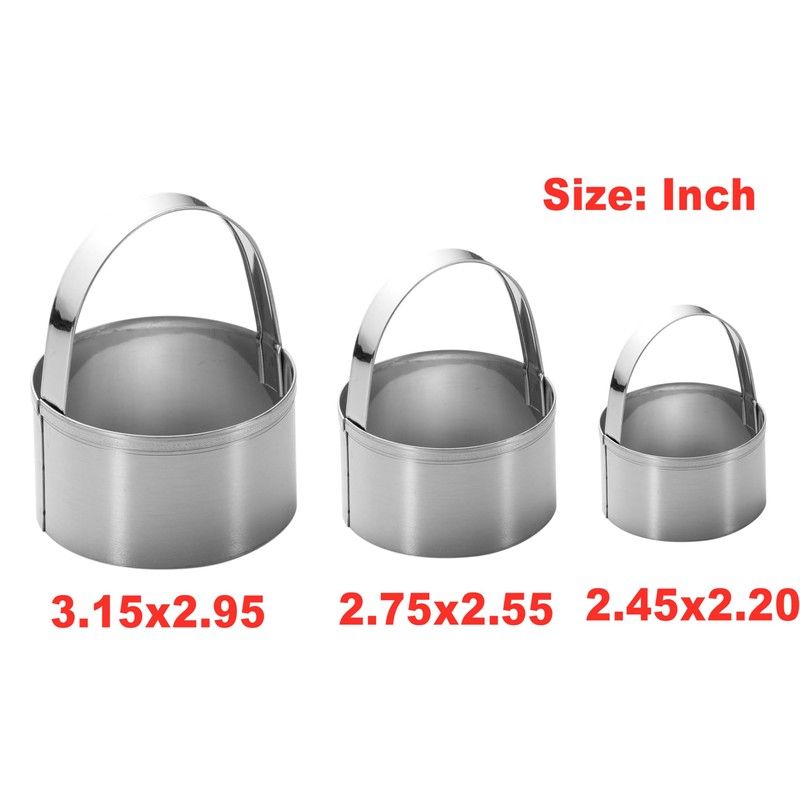 Maykito 3 Pieces Round Biscuit Cutter with Handle - Stainless