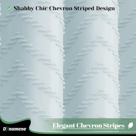 Dynamene Extra Long Shower Curtains, 96 Inch Long Boho Tufted Chevron Striped Fabric Shower Curtains for Bathroom, Tall Minimalist Waterproof Cloth Shower Curtain Set with Hook, Fog Blue, 72x96