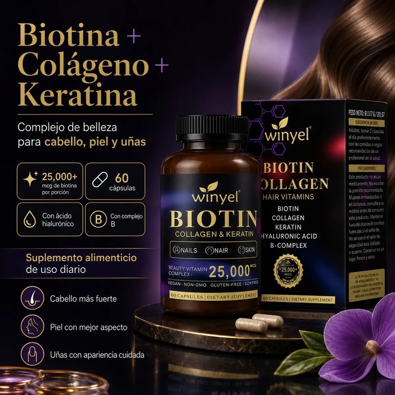 Biotina Keratina Cabello 90 Cápsulas 1800mg Uñas Piel