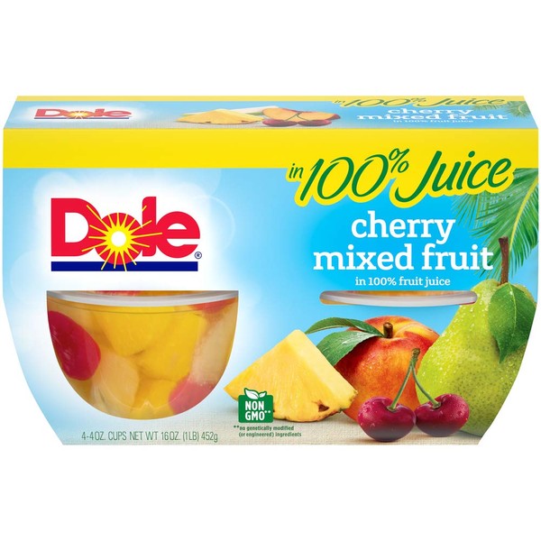 Dole Fruit Bowls Cherry & Mixed Fruit In 100% Fruit Juice 4 oz 4 cups