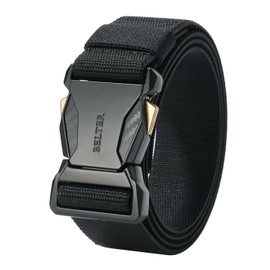 BELTER Mens Elasticated Belt Quick Release Tactical Belt, Stretch Belts Military Work Web Hiking Belt 1.5 inch Wide (Black-A, For 44"-46" Waist)