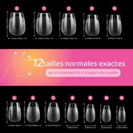 600 Pezzi Unghie Finte Corte in Gel a Forma Ballerina con Dual Form 12 Taglie per Ricostruzione Tip Trasparenti Press On e Accessori per Manicure (Type T court 600PCS, Translucide)