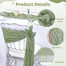 Sage Green Wedding Chair Sashes: 16 Packs Cheesecloth Chair Cover with Artificial Eucalyptus - Reception Party Hotel Aisle Decoration