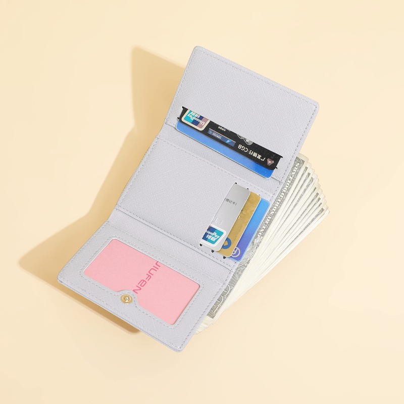 JIUFENG Women's RFID Blocking Short Purse Multi Purpose Zip Folded