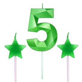 5th Birthday Candles and Star Heart Candles 2.76 Inch for Birthday Cakes Decorations Wedding Anniversary Celebration Number 5 50 15 51 52 53 54 55 56 57 58 59(Green,5)