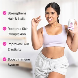 Hot Vita Hair Skin and Nails Vitamins – Biotin, Collagen & Vitamin C Supplement for Immune Support, Nail Strength, Hair Growth & Skin Glow – Vegan Formula for Women – Supports a Radiant Complexion