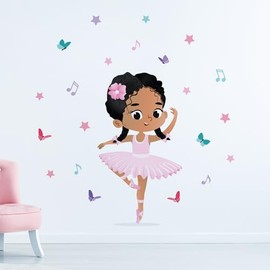 Ballerina Wall Decal Black Hair Braids Stickers for Girls Bedroom - Rooms and Stickers