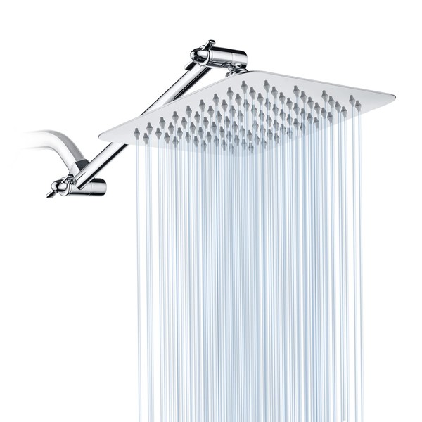 BRIGHT SHOWERS Rain Shower Head with 10 Inch Adjustable Extension