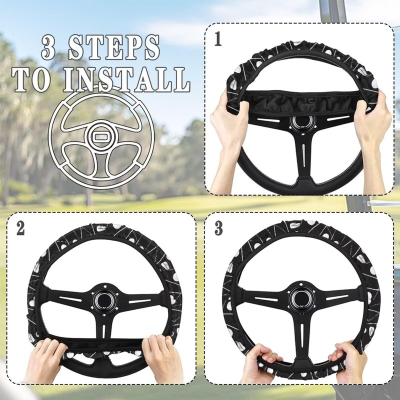 Knextrepoy Golf Cart Steering Wheel Covers, Black, 13-14 Inch, Polyester,