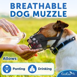 EcoEarth - Dog Muzzle - for Medium Sized Dogs - Black - Soft Basket Muzzle with Adjustable Strap - Breathable Mouth Guard for Biting, Barking, Chewing - Great for Training, Grooming and Walking