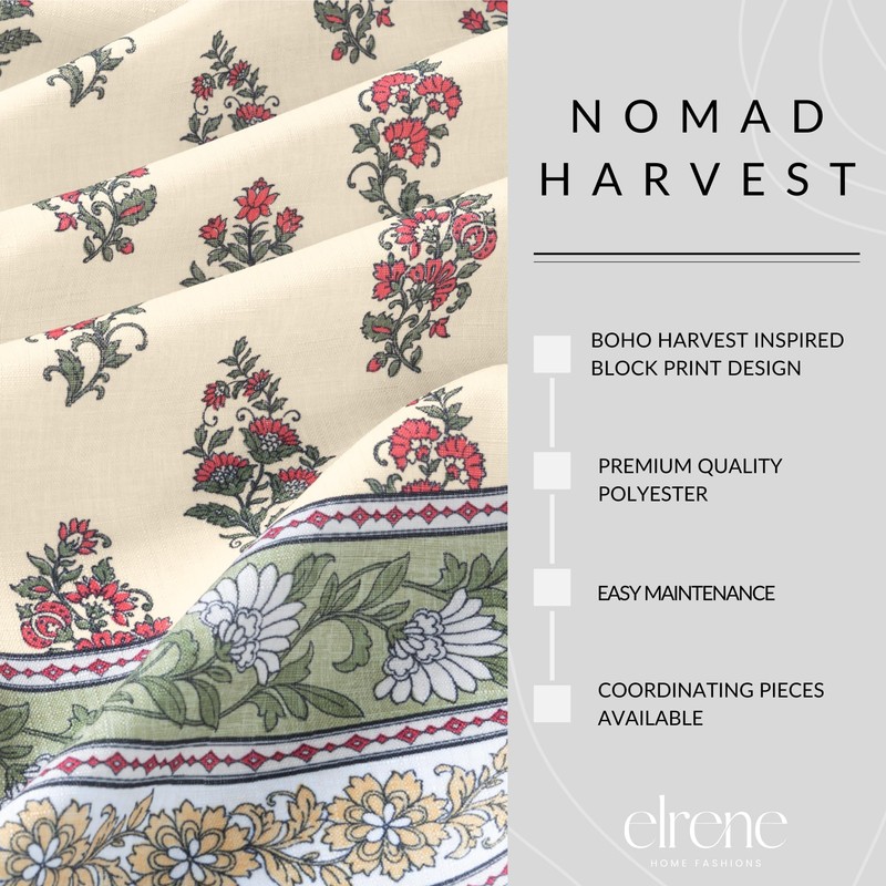 Elrene Home Fashions Nomad Harvest Block Print Fall/Thanksgiving Oval Tablecloth,