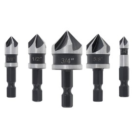 ChgImposs 5PCS Countersink Drill Bit Set, 1/4 Inch Hex Shank High Speed Steel Countersink Bits, 82 Degree 5 Flute Pieces, Counter Sinker Drill Bits for Metal Wood and Plastic