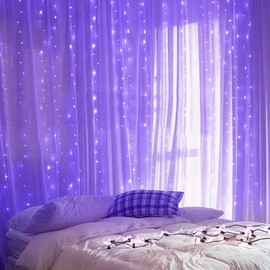 Lezonic Curtain String Light Waterproof, 3m×3m 300LED 8 Modes Remote Control Timer Adjustable Brightness,Curtain Fairy Light Plug in for Bedroom, Garden, Party, Wedding, Christmas (Purple)
