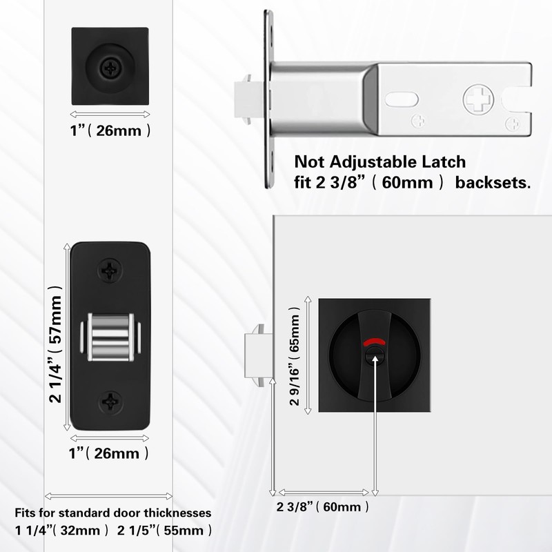 KIDOACOW Black Pocket Door Lock with Edge Pull, Red-Green Indication