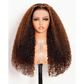 Megalook 13x4 HD Lace Front Wigs Human Hair Pre Plucked Highlight Ombre Deep Wave Wig Human Hair 210% Density Curly Human Hair Lace Front Wig for Women 20 Inch 4P30