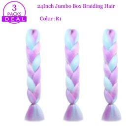 jiefeng Extensiones De Cabello Trenzado Jumbo Box De 24 Pulgadas, Coloreado, 3 Paquetes, Trenzas De Ganchillo Con Giro Ombré Para Mujer, Fibra Sintética De Alta Temperatura (24", R1)