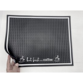Premium Coffee Bar Rubber Mat "But Coffee First" - Non-Slip, Absorbent, and Multi-Purpose - Coffee Bar Accessory Decor - Spill Mat and Placemat for Coffee Stations Designed in USA - 17.75”x14 (Gray)