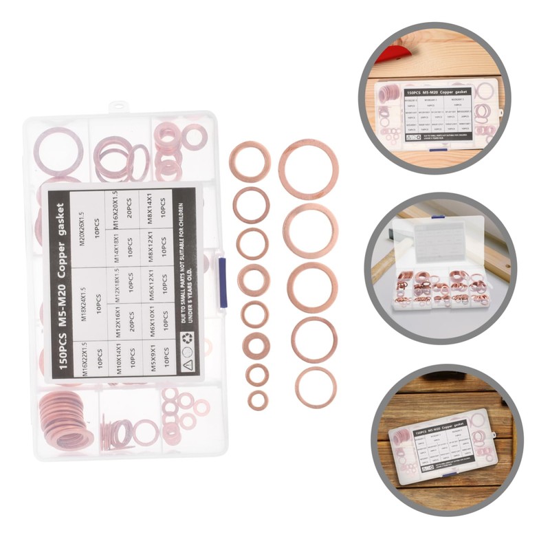 GLEAVI Copper Gasket Kit 150pcs Flat Crush Washers Oil Drain