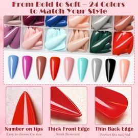 AddFavor Stiletto Press on Nails Long, 576pcs Stiletto Fake Nails Full Cover Glossy Long Nails Press on Acrylic False Nail Tips 24 Colors for Women
