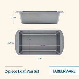 Farberware GoldenBake Bakeware Nonstick Meatloaf/Loaf Pan Set, Insulated, Two 9-Inch x 5-Inch, Gray