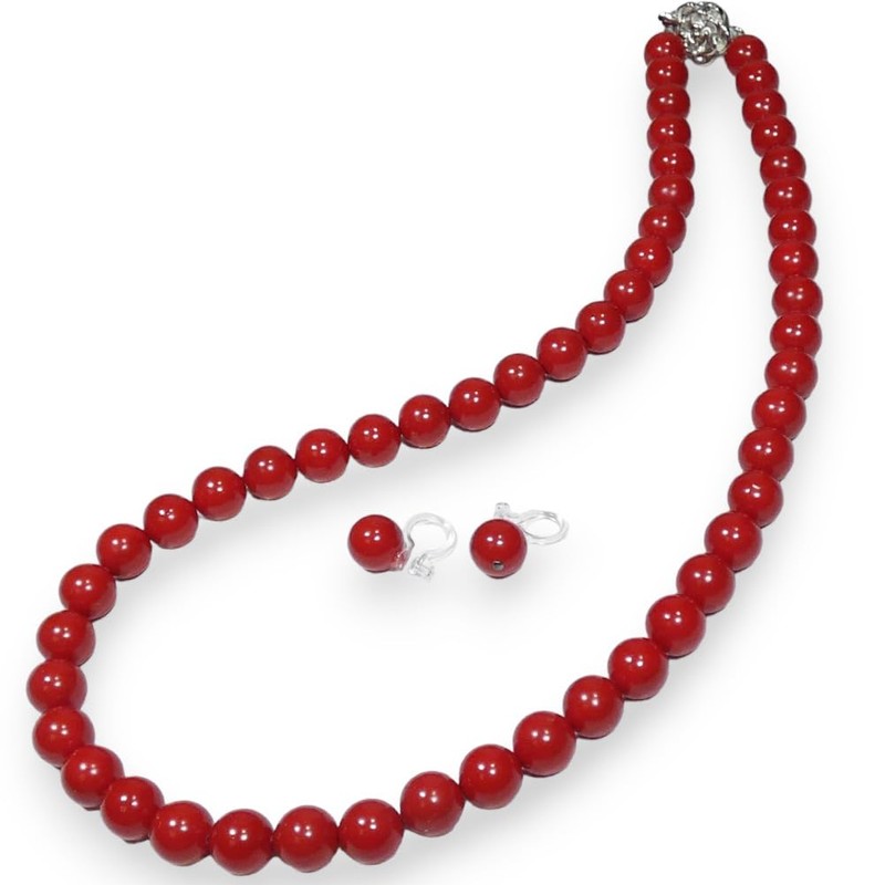 B-style Coral Necklace, Synthetic 16.5 inches (42 cm), Earring Set,