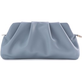 Evening Bag for Women Ruched Clutch Purse Detachable Metal Chain Crossbody Bag, Light Blue