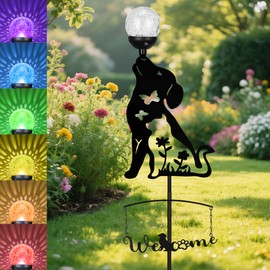 GIBMIDSER Solar Outdoor Garden Stakes with Crystal Ball Light Solar Metal Dog Statue Black Dog Patio Garden Decorative Stakes with Solar Lantern Christmas Birthday Gifts
