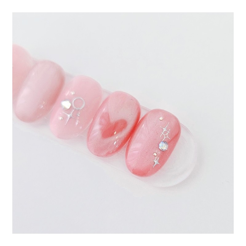 Heart Beam Handmade Nail Tips Pink Heart Magnetic Gel -