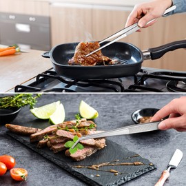 Cooking Tweezers Stainless Steel 30 cm, Pack of 2 Large Tweezers Stainless Steel Kitchen Tweezers, Cooking Tweezers Kitchen 30 cm, for Cooking, Turning, Grilling, with Hanging Eyelet