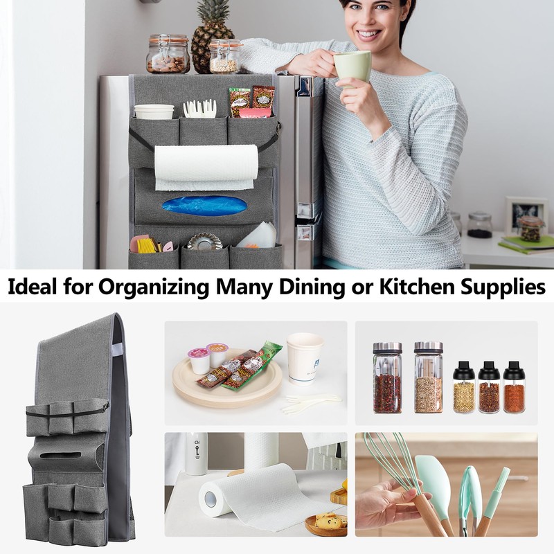 Rexmica Mini Fridge Organizer, Fridge Dust Cover with 14 Pockets