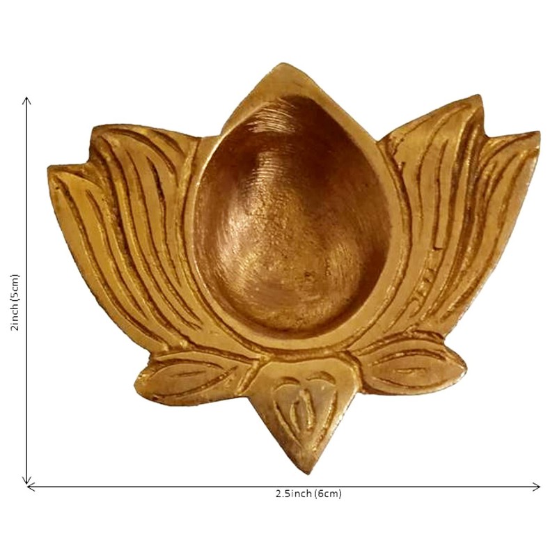 Purpledip Brass Diya Deepak Lotus: Small Oil Lamp for Home